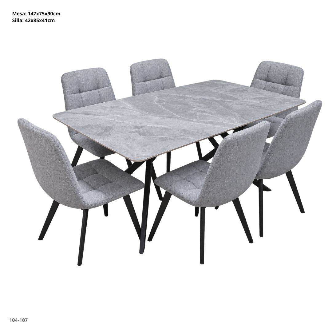 Juego de comedor gris 6 sillas 104-107