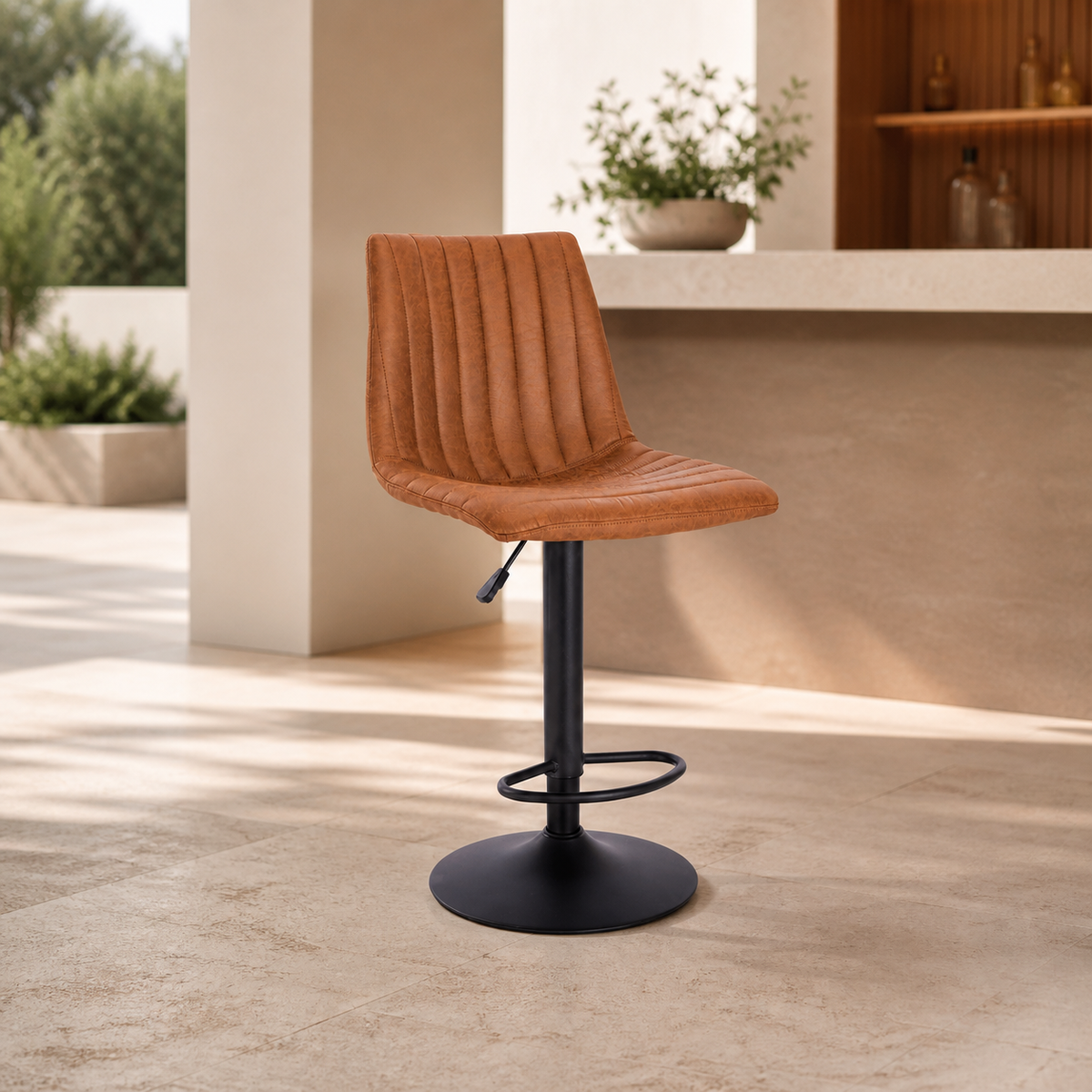 Silla de Bar Gamuza /Base Negra en ambiente exterior