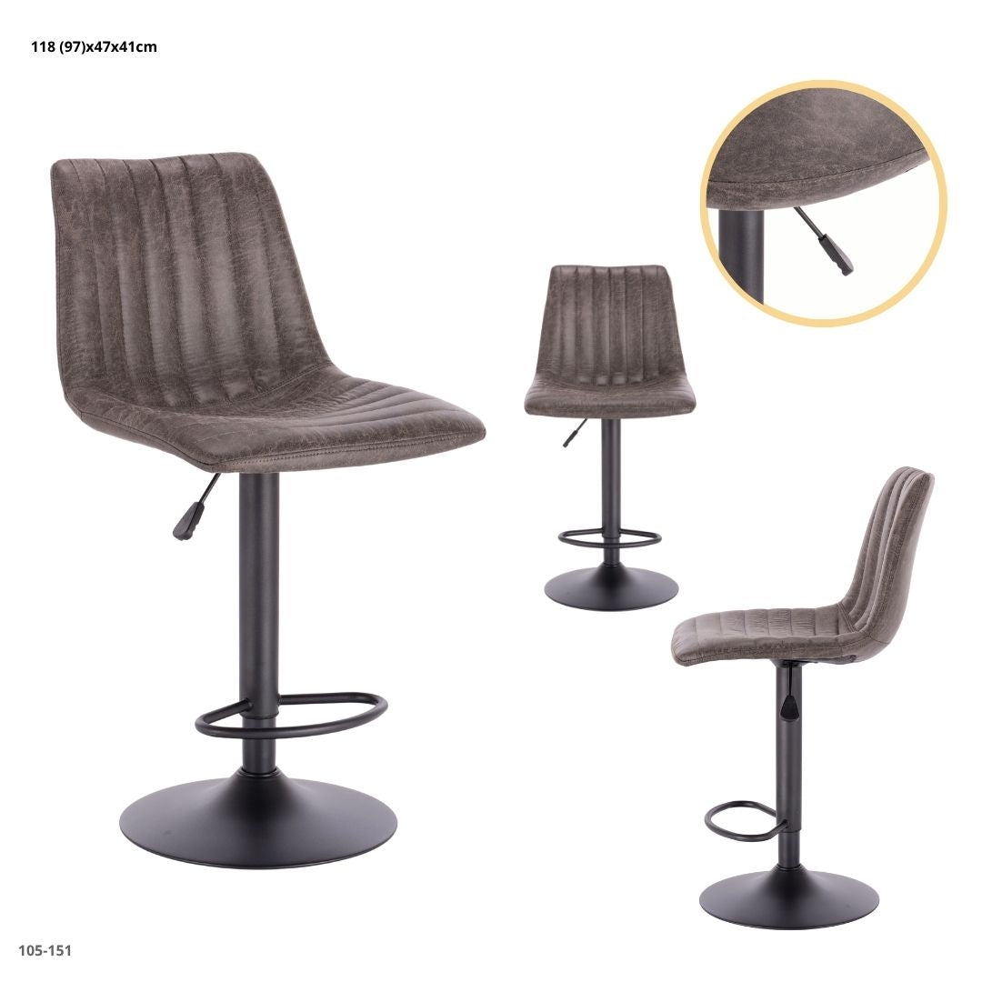 Silla de bar gamuza gris oscuro base negra 105-151