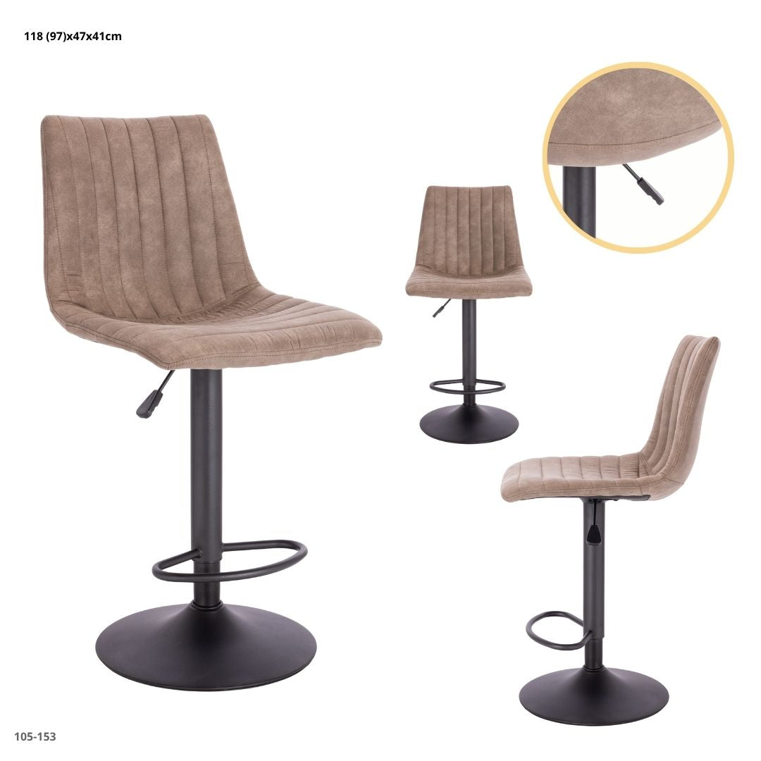 Silla de bar gamuza beige base negra 105-153