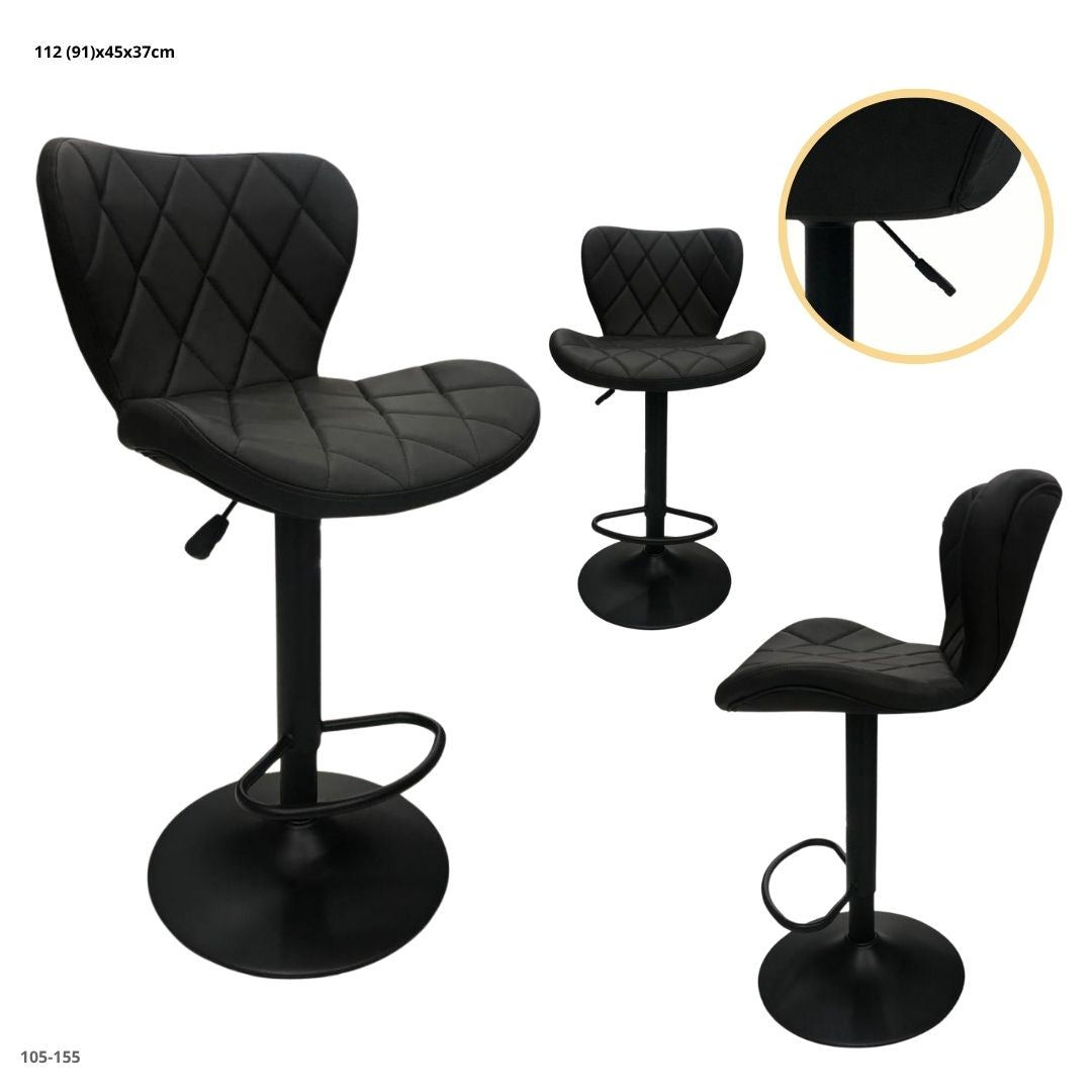 Silla de Bar Cuerina Negra Base Negra (105-155)