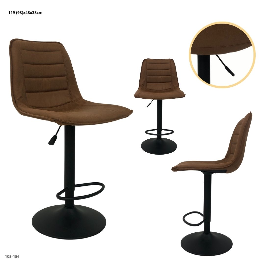 SILLA DE BAR CUERINA CHOCOLATE BASE NEGRA