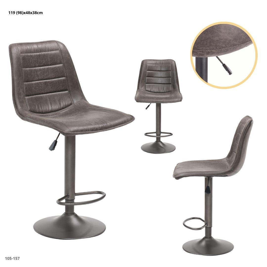 Silla de bar gamuza gris oscuro base negra 105-157