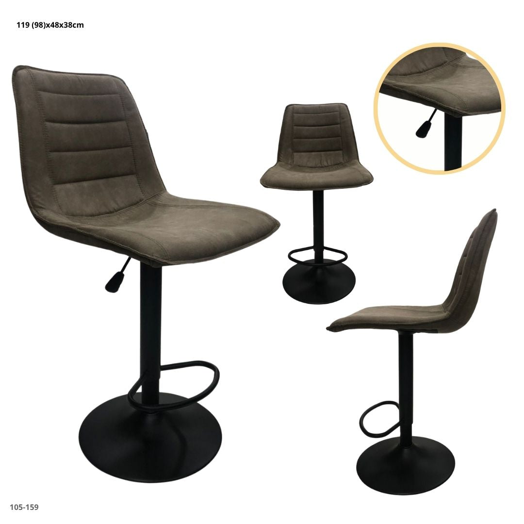 Silla de bar gamuza gris base negra 105-159