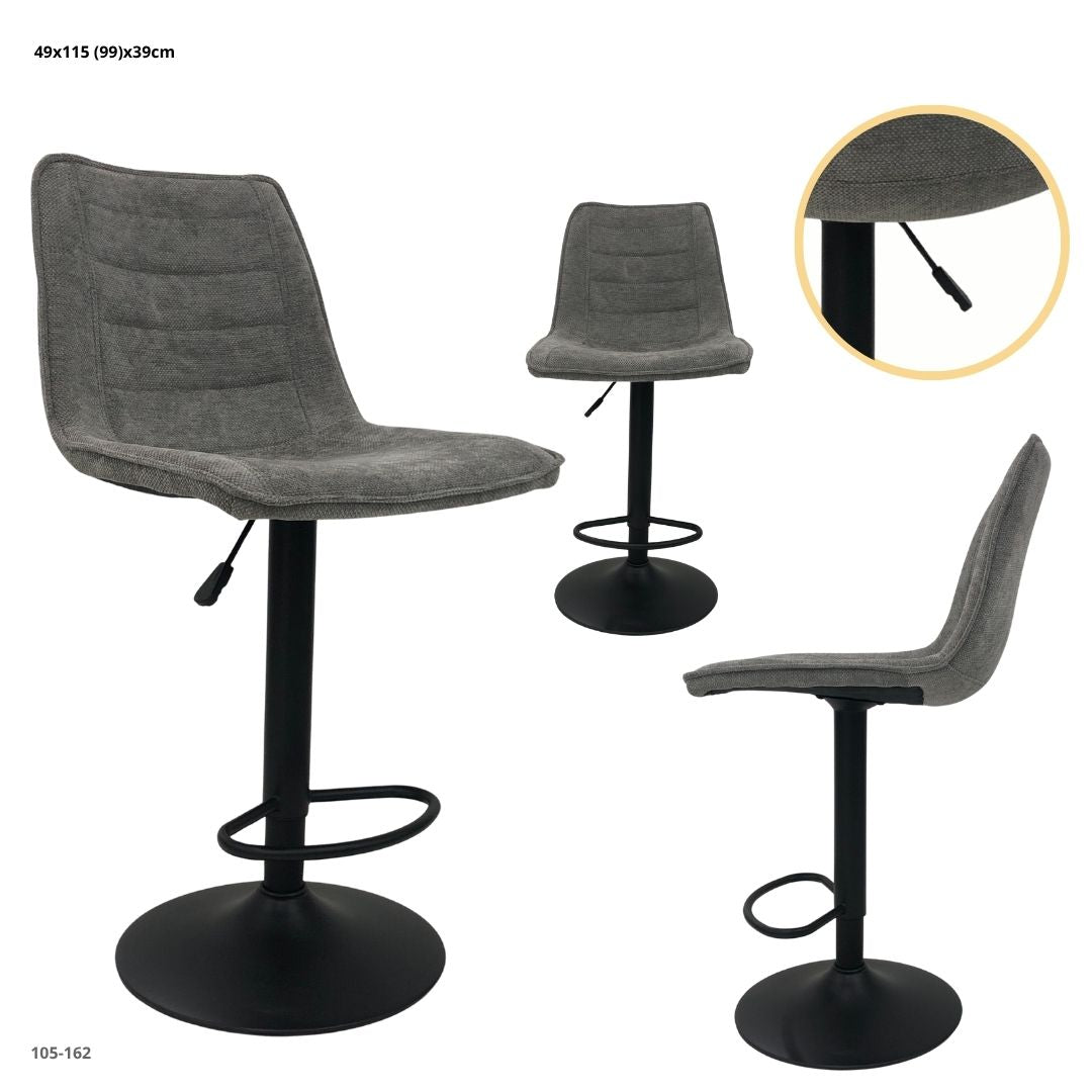 Silla de Bar Cuerina Gris Base Negra - Ref. 105-162