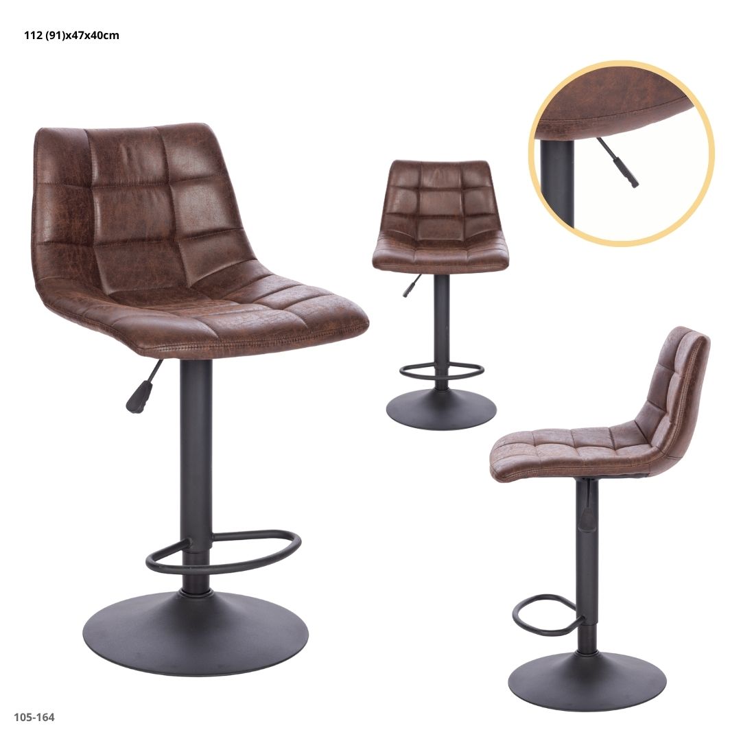 Silla de Bar Cuerina Chocolate Base Negra - vista 2 - Ref. 105-164