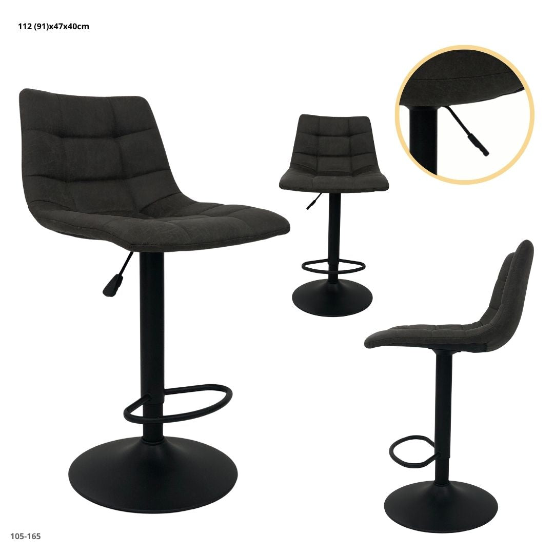 Silla de Bar Cuerina Gris Oscuro Base Negra - vista 2 - Ref. 105-165