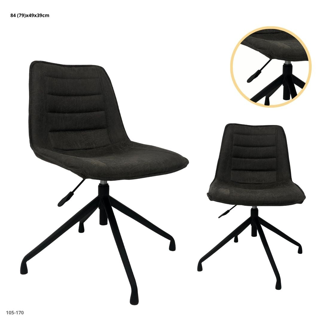 SILLA GIRATORIA MODERNA DE CUERINA GRIS OSCURO BASE NEGRA