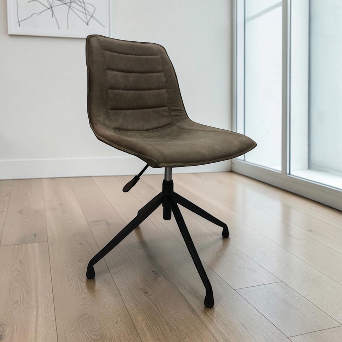 Silla Giratoria Moderna de Cuerina Base Negra Gris (105-171) en ambiente