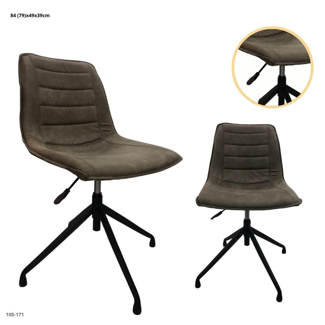 SILLA GIRATORIA MODERNA DE CUERINA GRIS BASE NEGRA