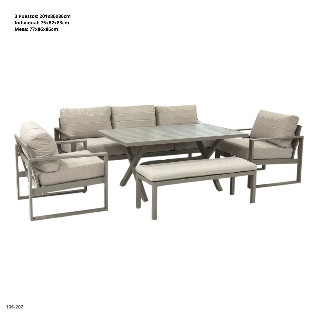 JGO DE TERRAZA 5PZA ALUMINIO CREMA