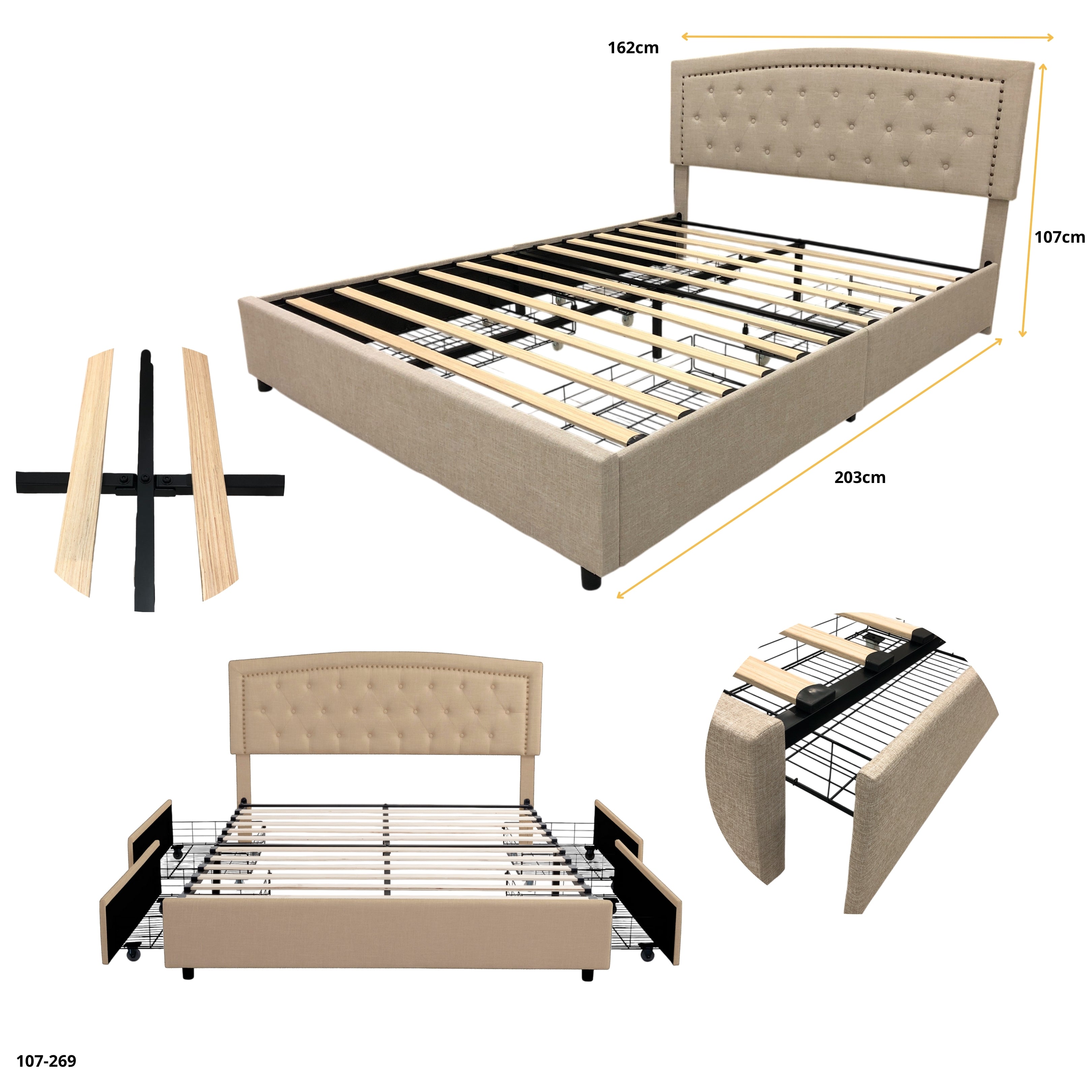 CAMA CREMA CON 4 GAVETAS