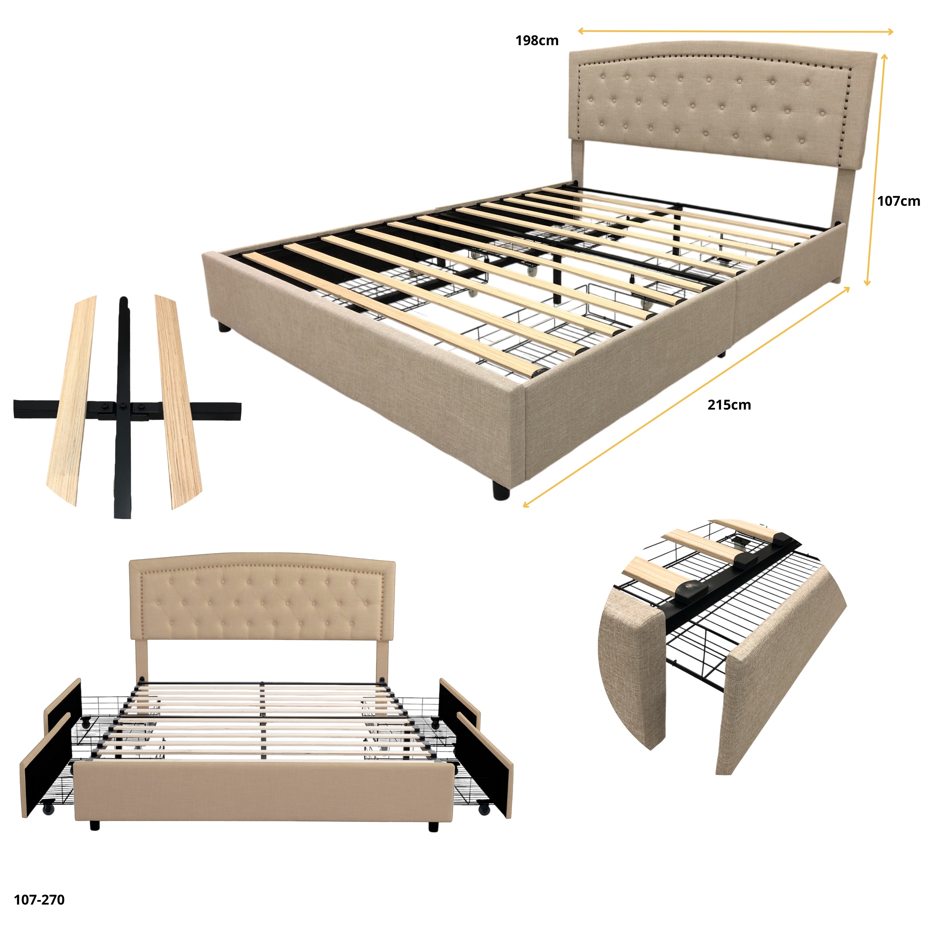 CAMA CREMA CON 4 GAVETAS