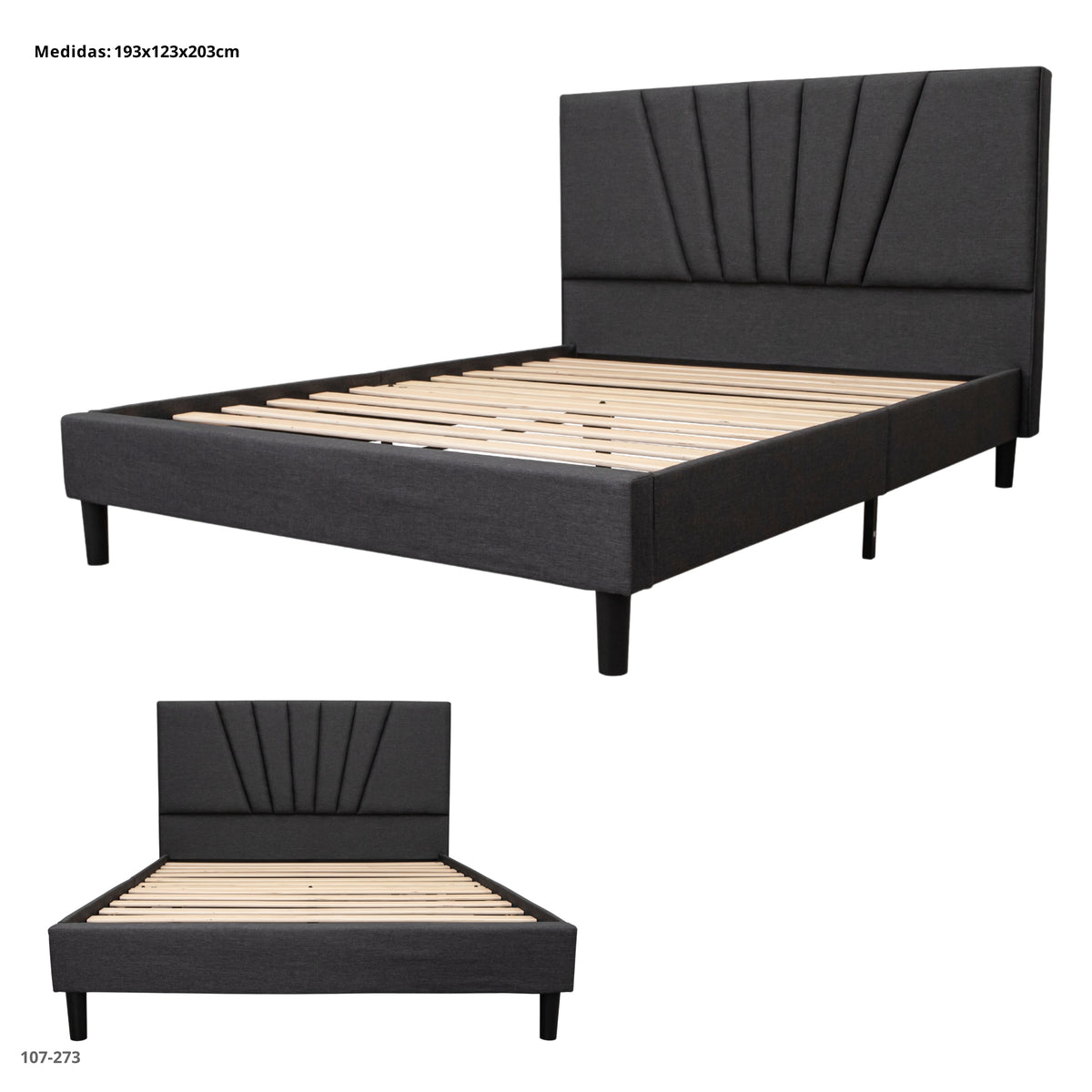 Cama Gris Oscuro Cabecero Abanico