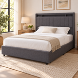 Cama Gris con 4 Gavetas Led/Usb/Conector Electrico en ambiente