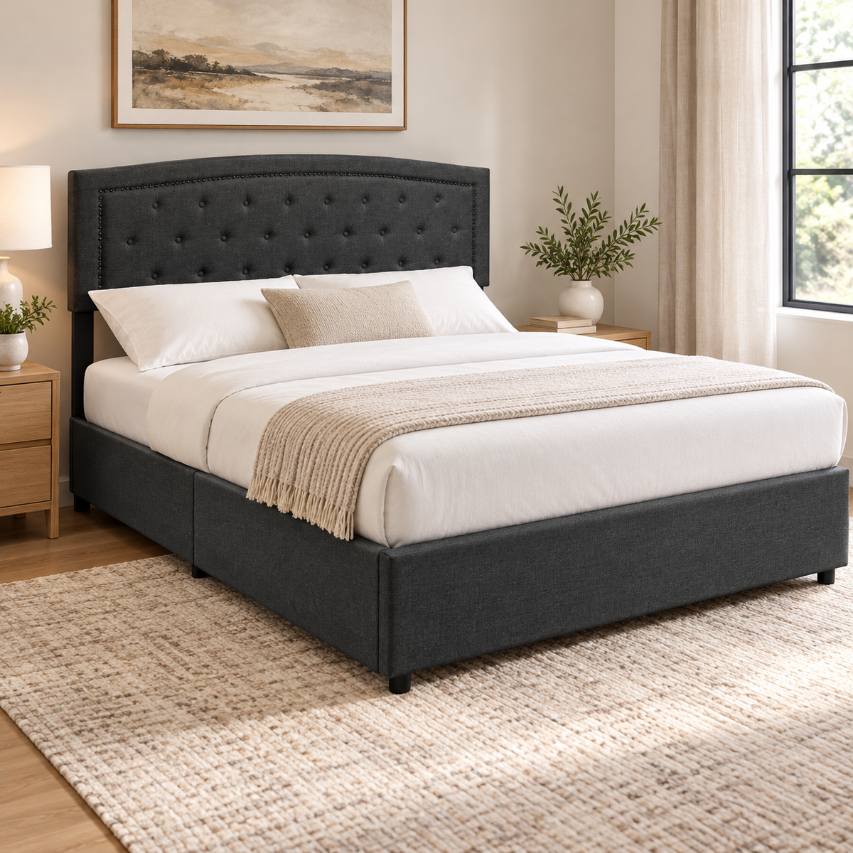 Cama Gris Oscuro con 4 Gavetas en ambiente