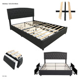 CAMA GRIS OSCURO CON 4 GAVETAS - madera