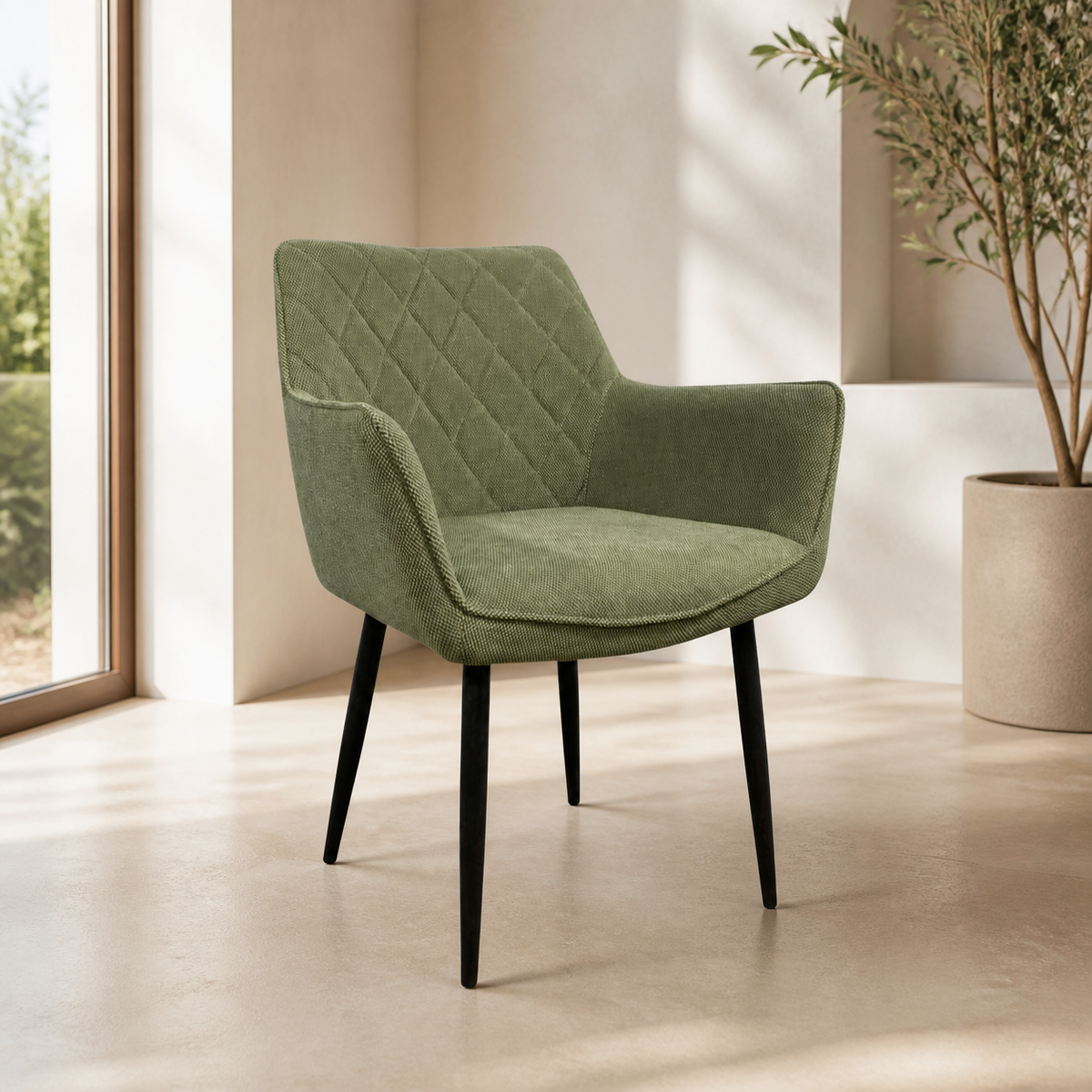 Silla Moderna Tela Verde 60.5*62*83.5CM en ambiente exterior