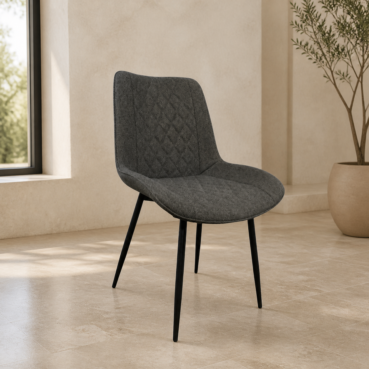 Silla Moderna Tela Gris Oscuro 53*48*83CM en ambiente exterior