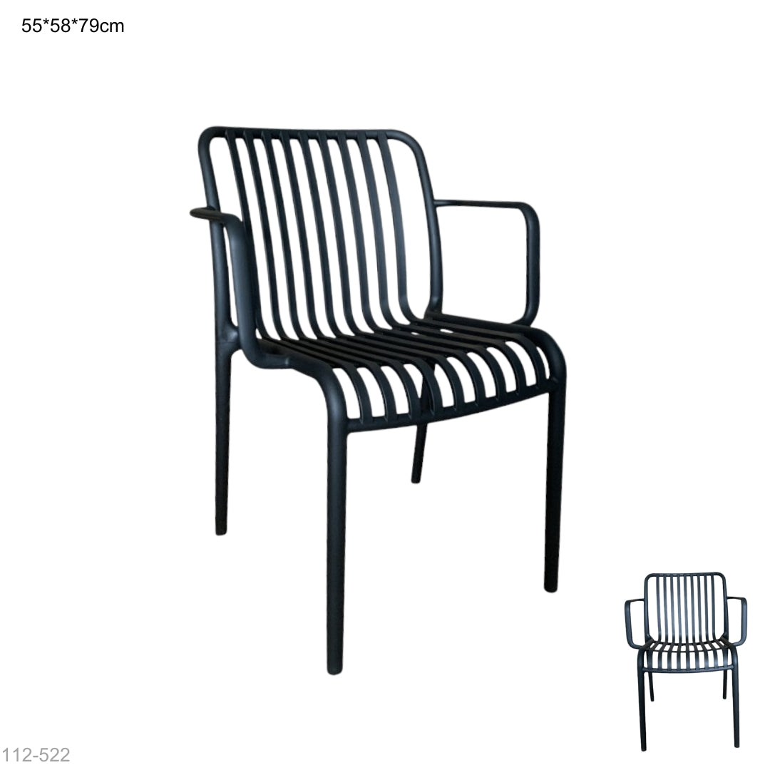 Silla plástica negra con apoyabrazos 112-522