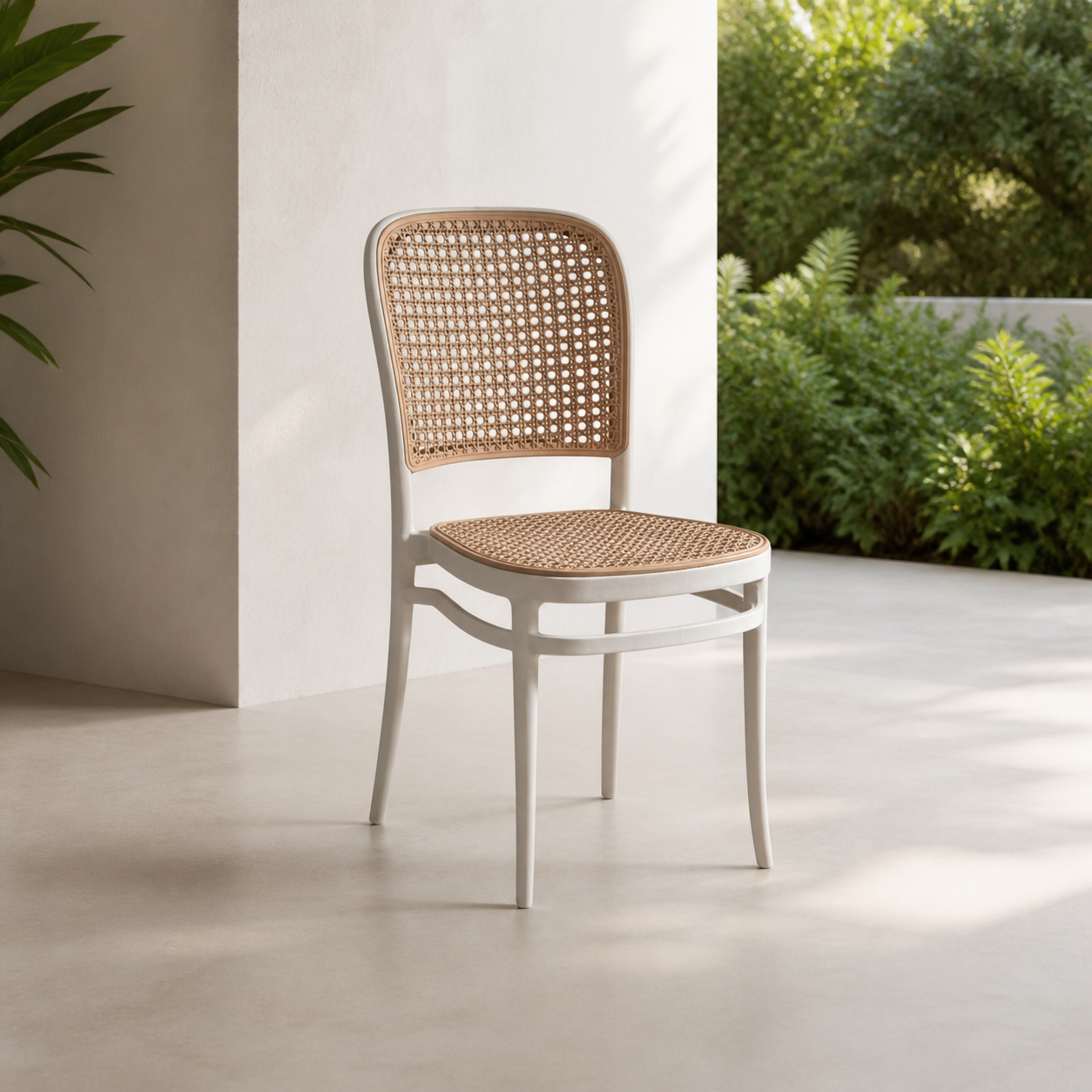 Silla Plastica Blanca 52.5*40.5*85CM en ambiente exterior
