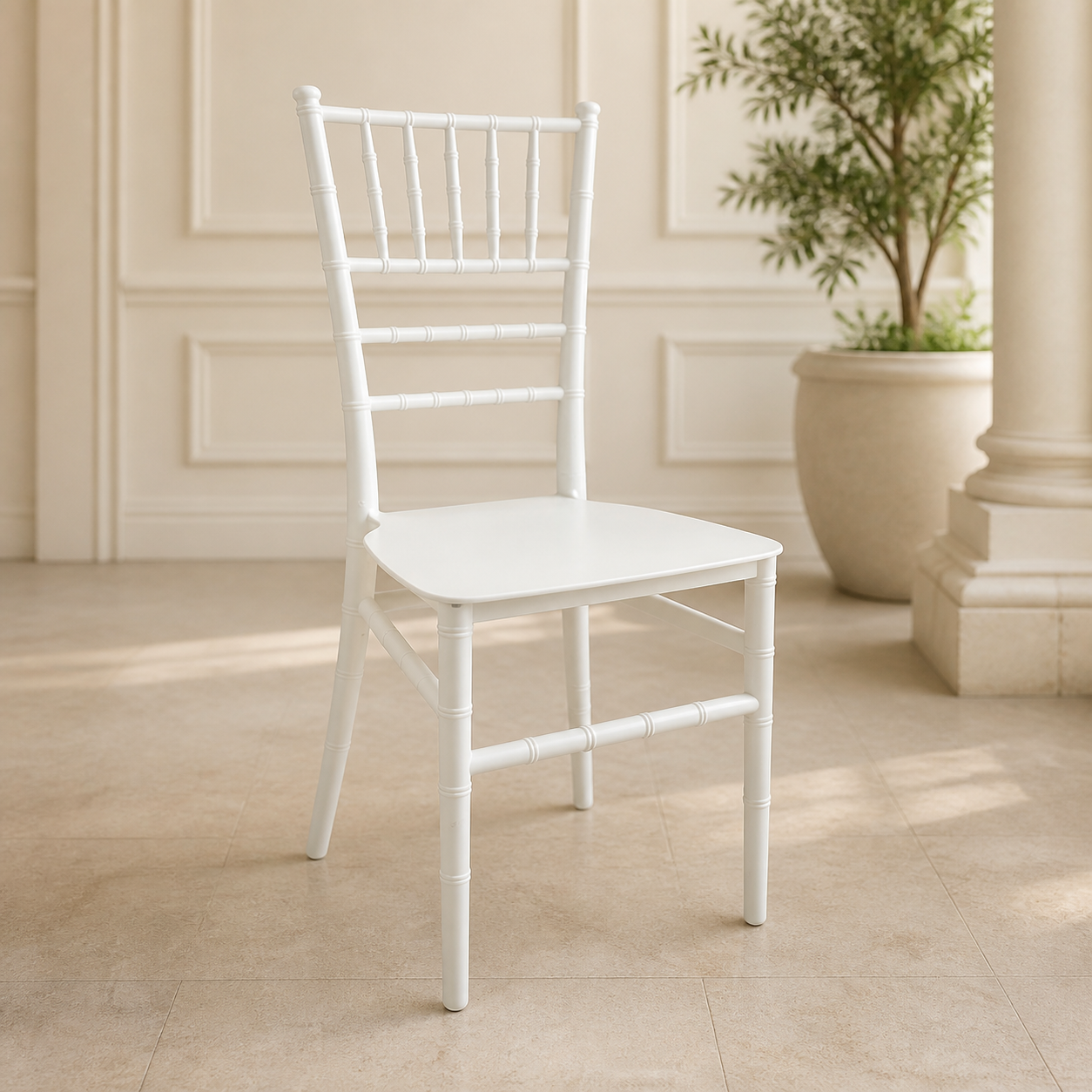 Silla de Evento Tiffany Plastico Blanco en ambiente exterior