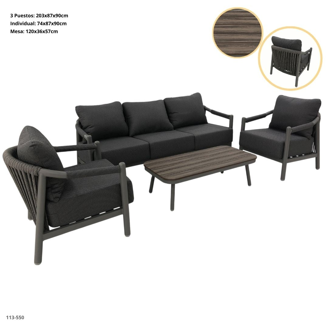 JUEGO DE TERRAZA 4PZA ALUMINIO GRIS