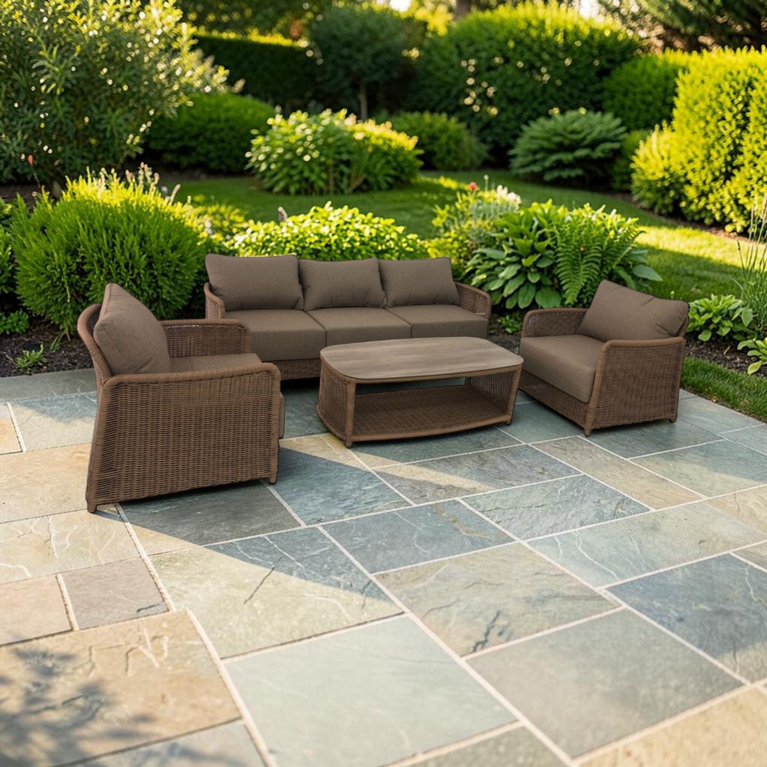 Juego de Terraza Rattan 4PZA Crema en ambiente