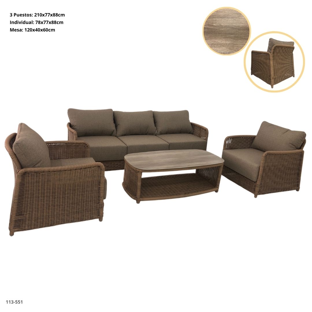 JUEGO DE TERRAZA RATTAN 4PZA CREMA