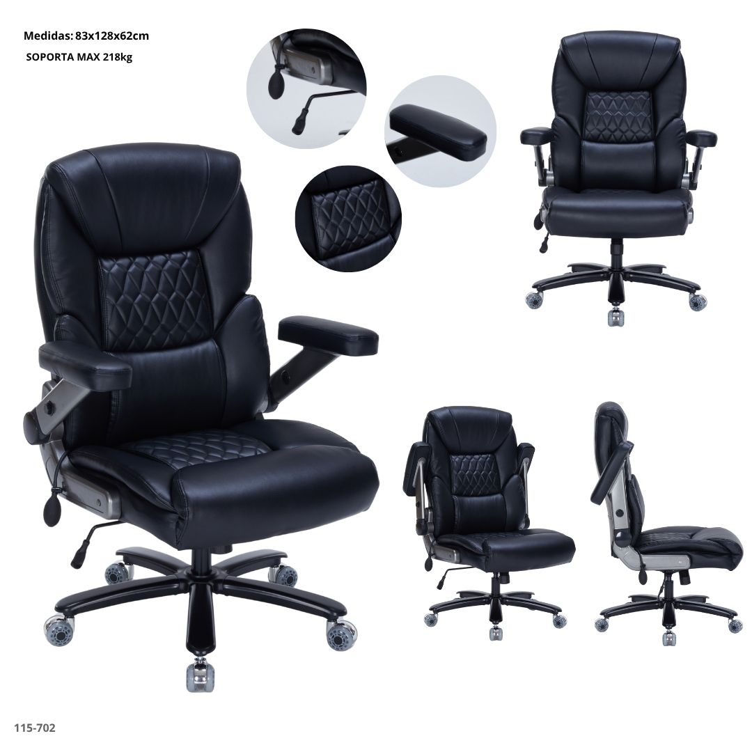 SILLA DE OFICINA GRANDE CUERINA NEGRA CAP 480LB/218KG