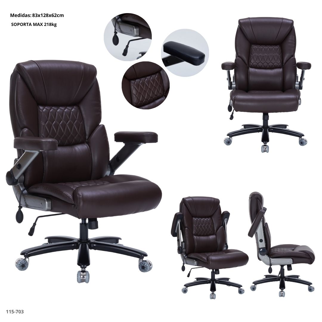 SILLA DE OFICINA GRANDE CUERINA CHOCOLATE CAP 480LB/218KG