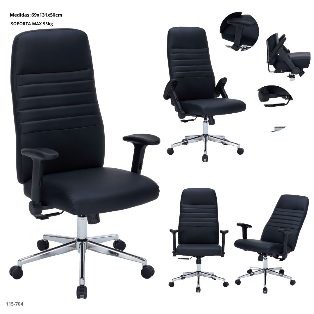 SILLA DE OFICINA GRANDE CUERINA NEGRA CAP 210LB/95KG