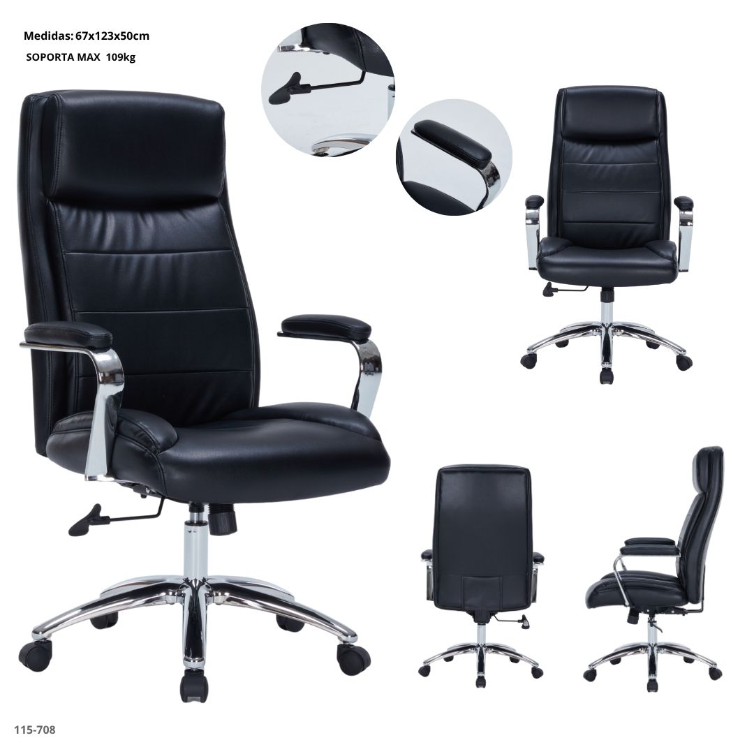 SILLA DE OFICINA GRANDE CUERINA NEGRA CAP 240LB/109KG