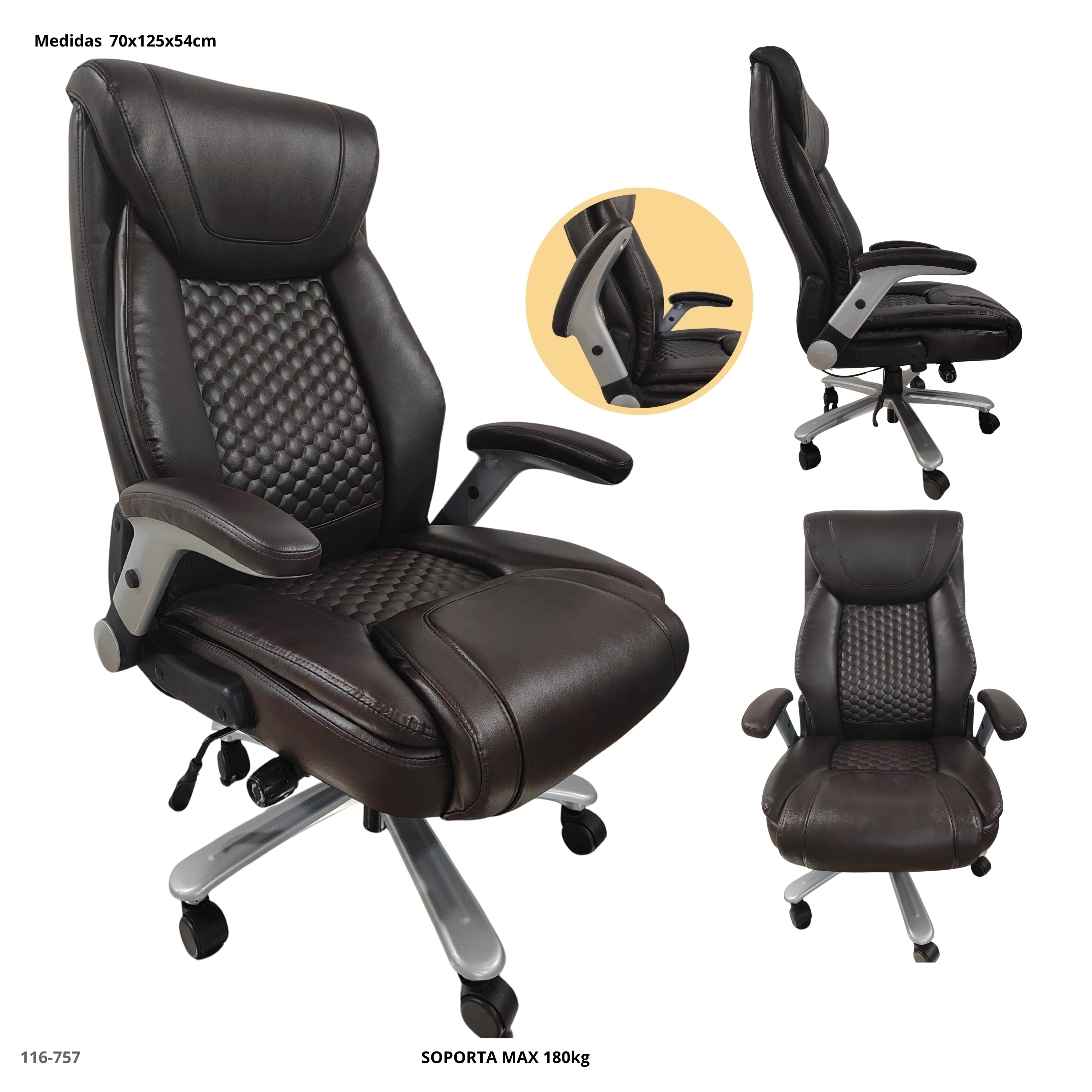 SILLA DE OFICINA GRANDE DE CUERINA CHOCOLATE C/SOPORTE DE 175KG