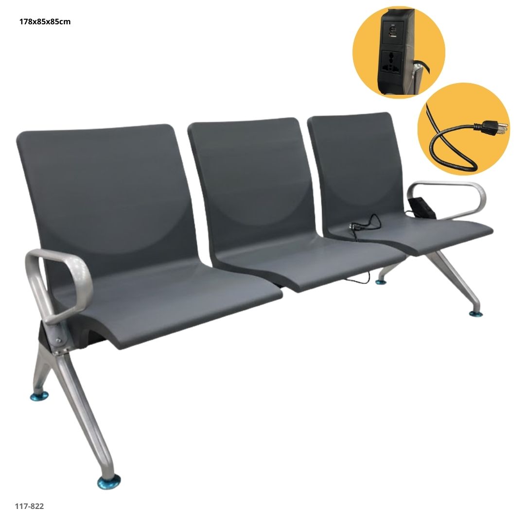 SET 3 SILLAS GRIS PLASTICA C/TOMA CORRIENTE