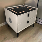 Mesita de Noche con Bluetooth+Luz+Cargador 2 Gavetas Beige en ambiente