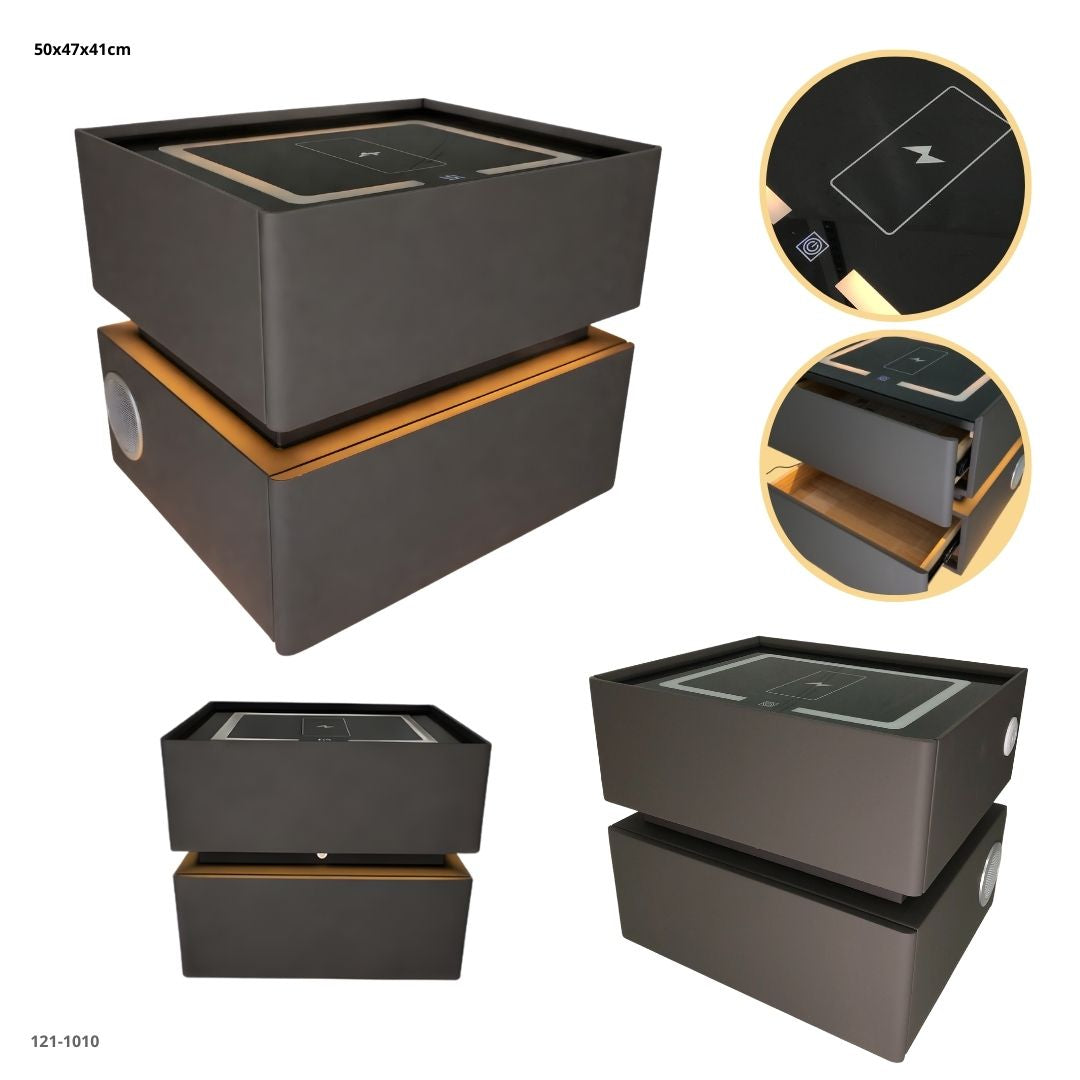 MESITA FLOTANTE  DE NOCHE CON BLUETOOTH+LUZ+CARGADOR 2 GAVETAS