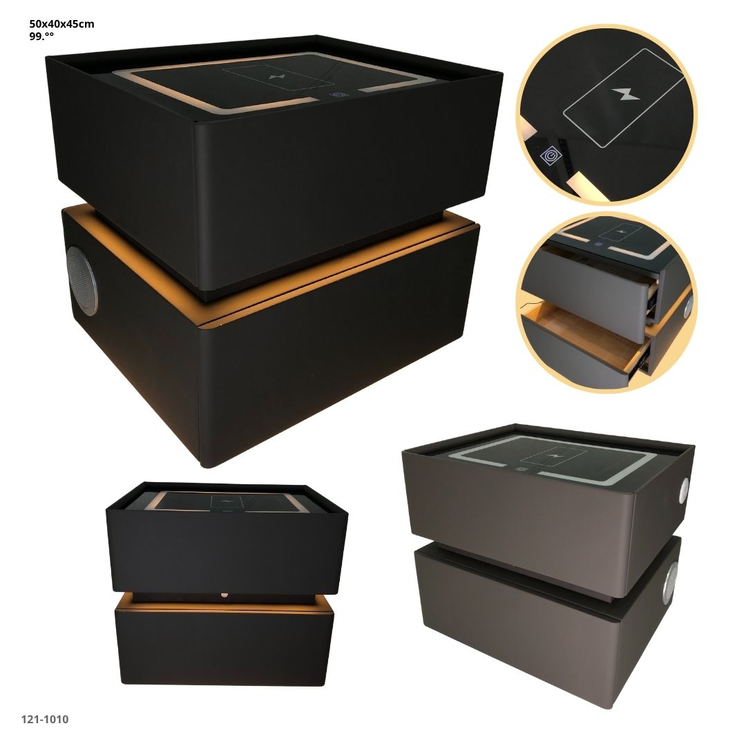 MESITA FLOTANTE  DE NOCHE CON BLUETOOTH+LUZ+CARGADOR 2 GAVETAS