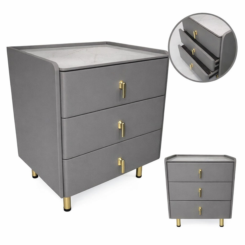 MESITA DE NOCHE GRIS OSCURO 3 GAVETAS