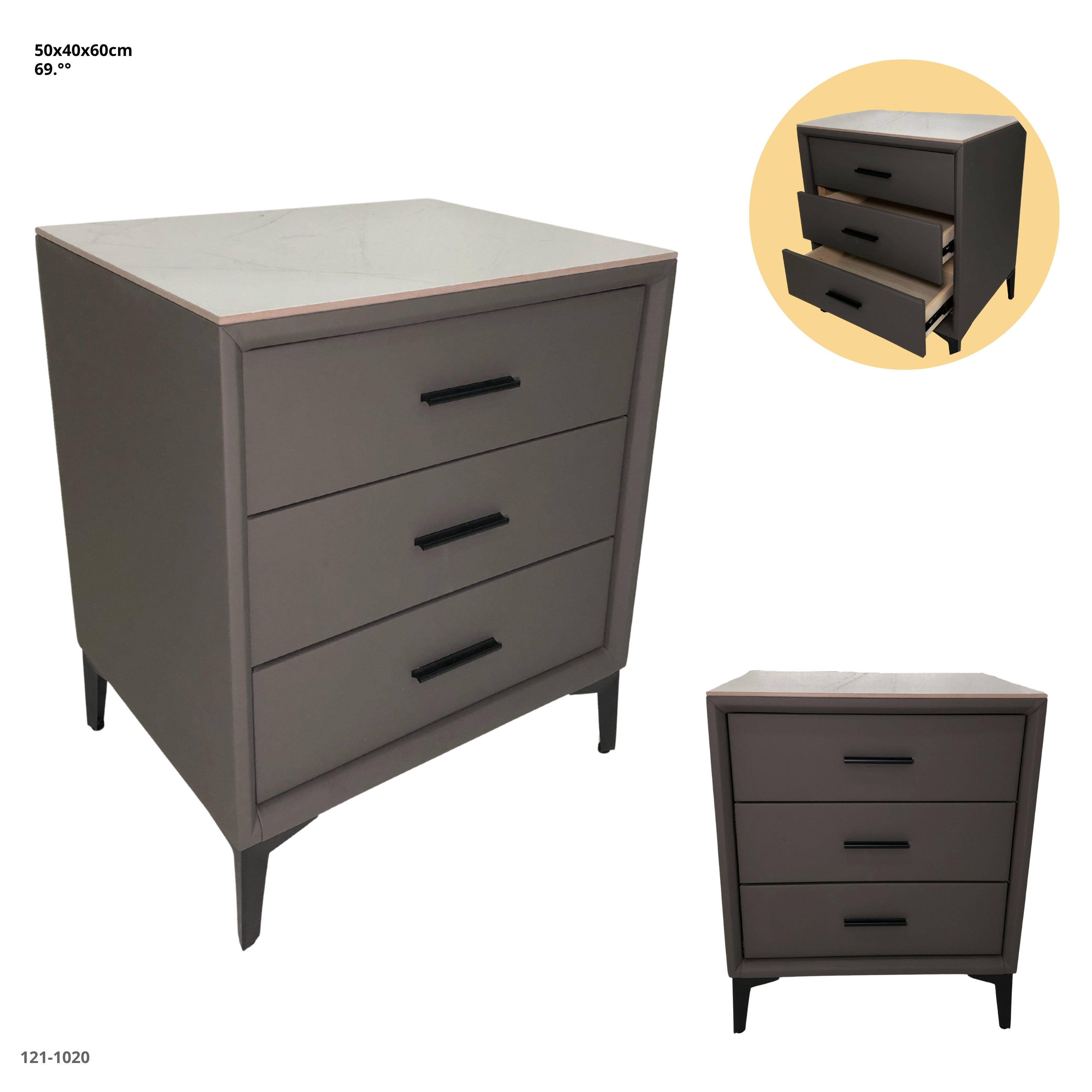 MESITA DE NOCHE GRIS OSCURO 3 GAVETAS