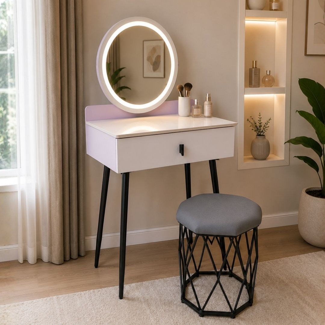 VANITY CON ESPEJO/LUZ Y TABURETE