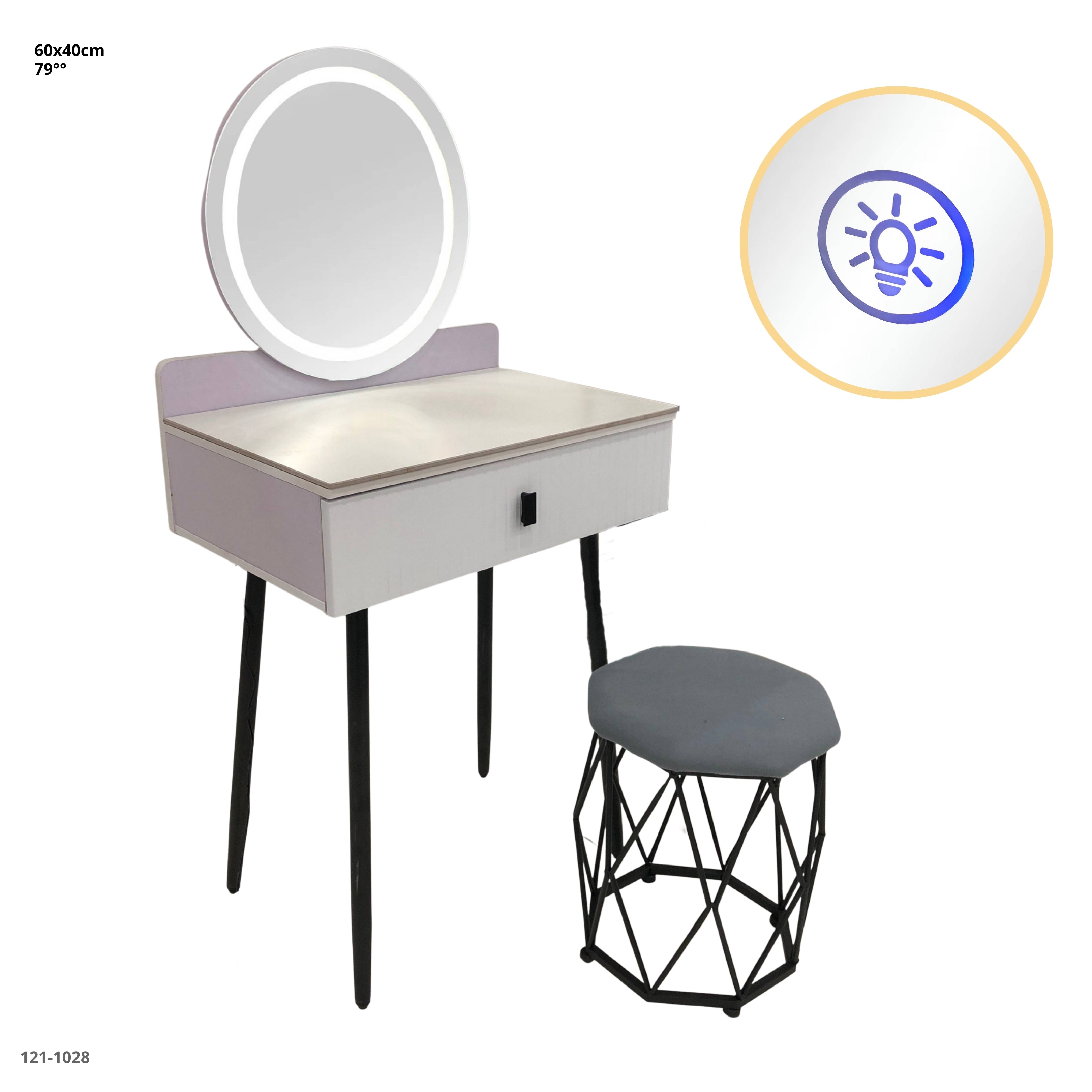 VANITY CON ESPEJO/LUZ Y TABURETE 60*40CM