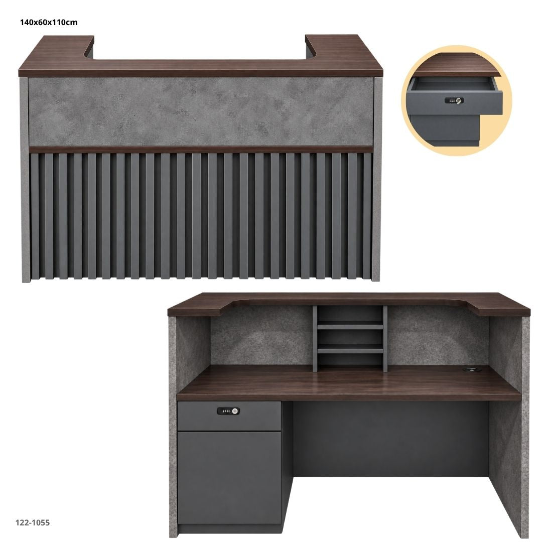 Recepción Gris Oscuro con Frente de Listones y Panel 140x60x110 cm - Ref. 122-1055
