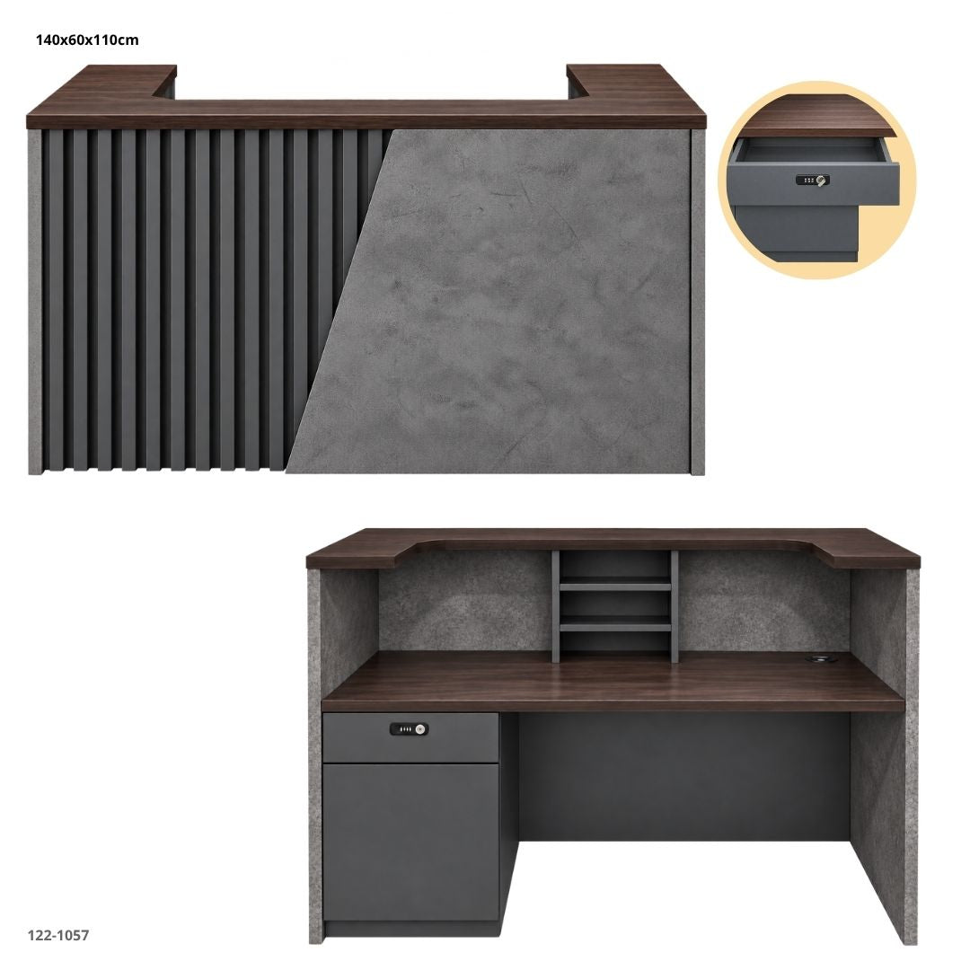 Recepción Gris Oscuro con Frente Diagonal de Listones 140x60x110 cm - Ref. 122-1057