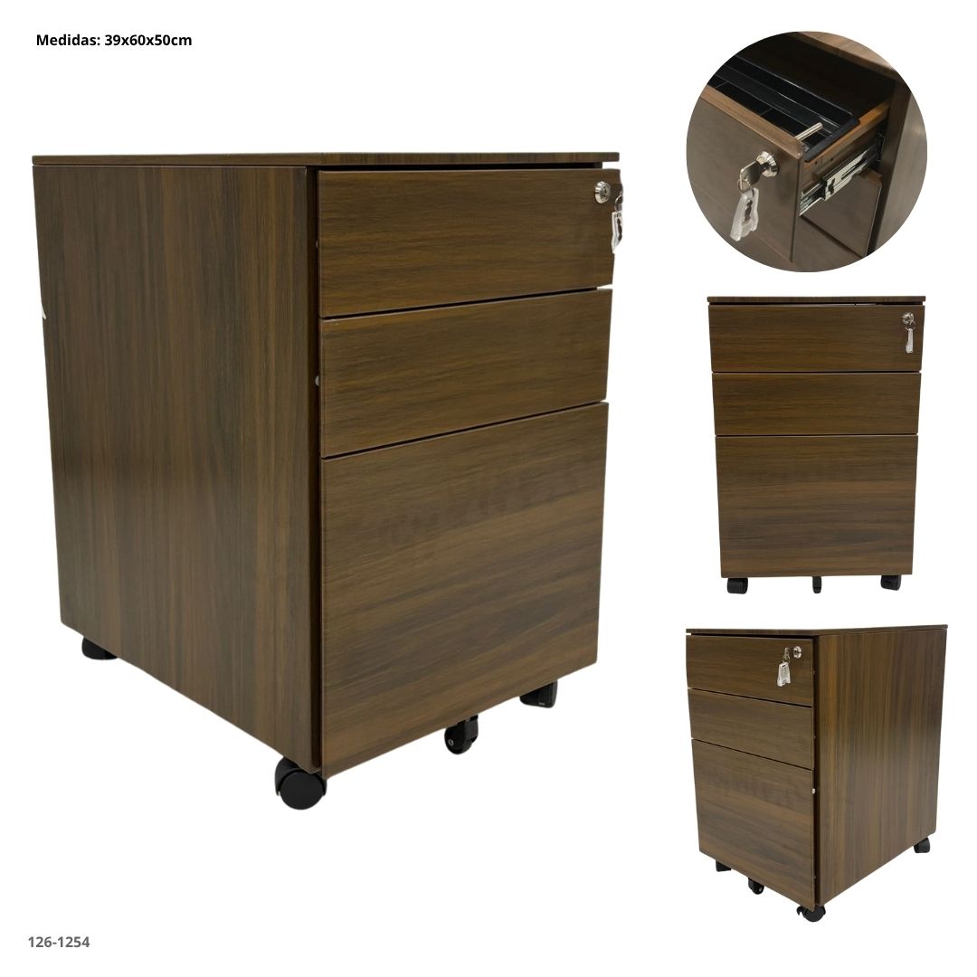 Cajonera movil 3 gavetas madera oscuro - 126-1254