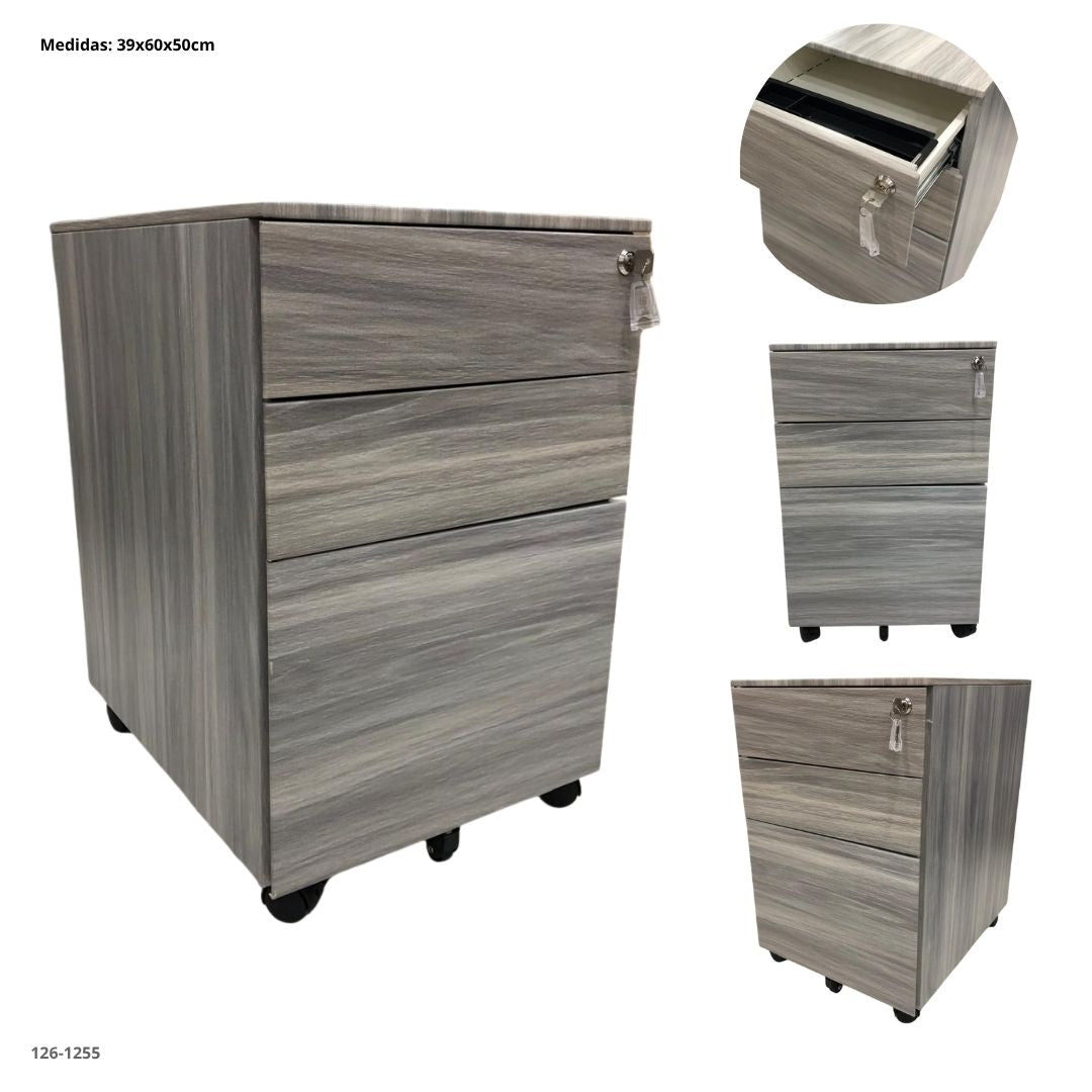 Cajonera movil 3 gavetas madera gris - 126-1255