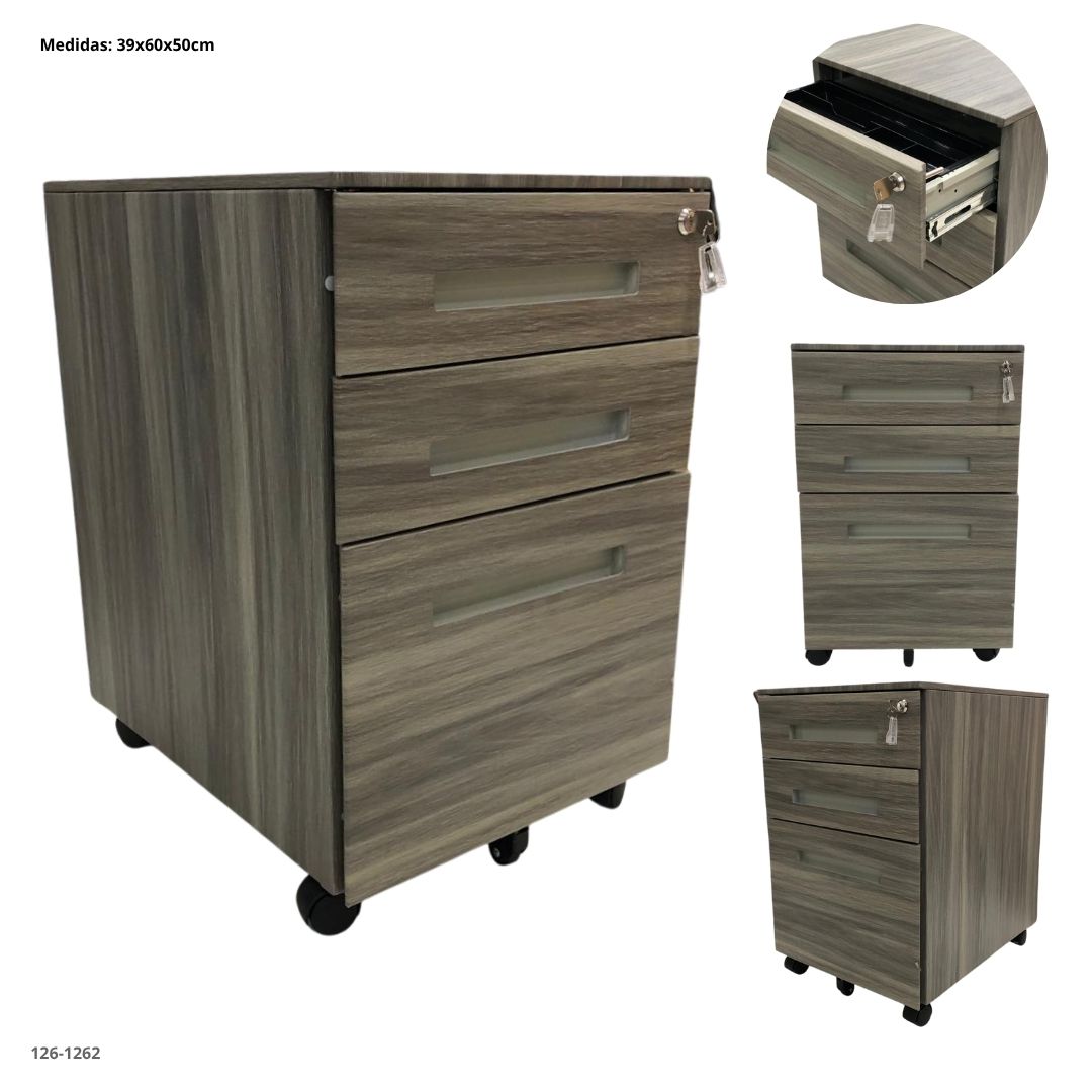 Cajonera movil 3 gavetas madera gris tirador embutido - 126-1262