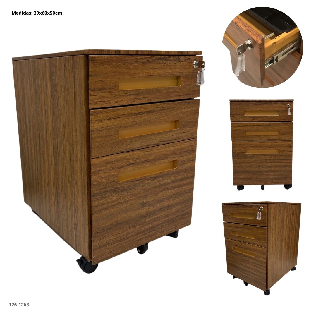 Cajonera movil 3 gavetas madera oscuro tirador embutido - 126-1263