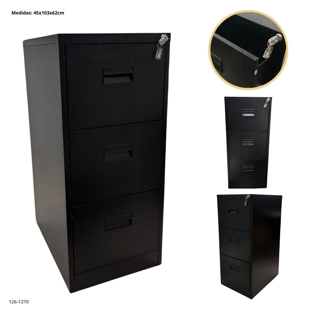 Archivador metalico 3 gavetas negro - 126-1270