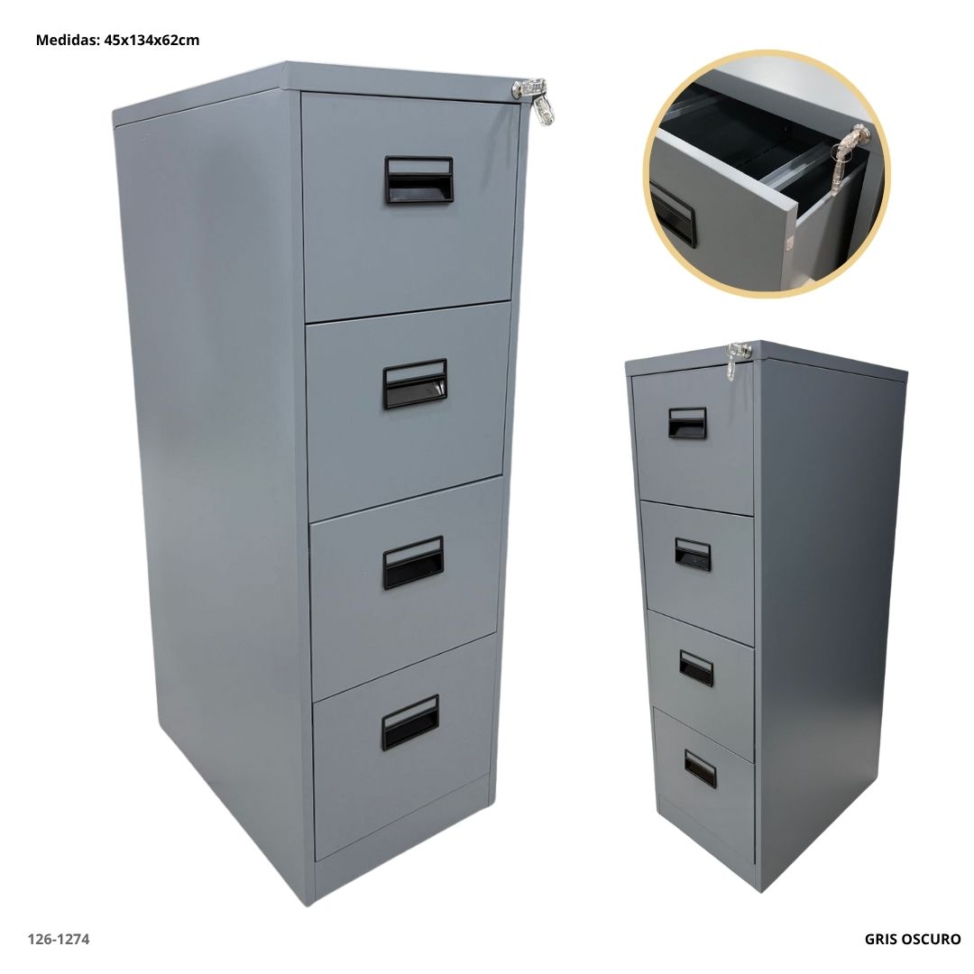 ARCHIVADOR METALICO 4 GAVETAS GRIS AZULADO